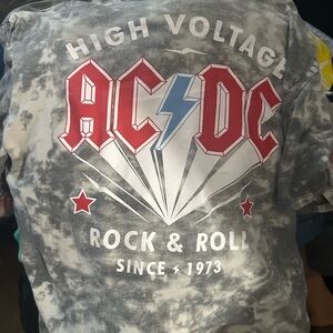 AC/DC High Voltage" Gray Tie-Dye Graphic Tee - Red & Blue Logo